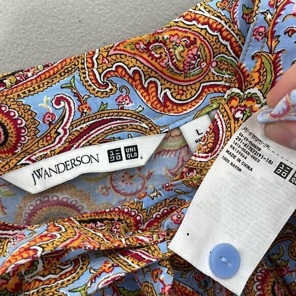 JW Anderson x Uniqlo Gather Dress Button Paisley Orange Blue Size Large L - Picture 16 of 16